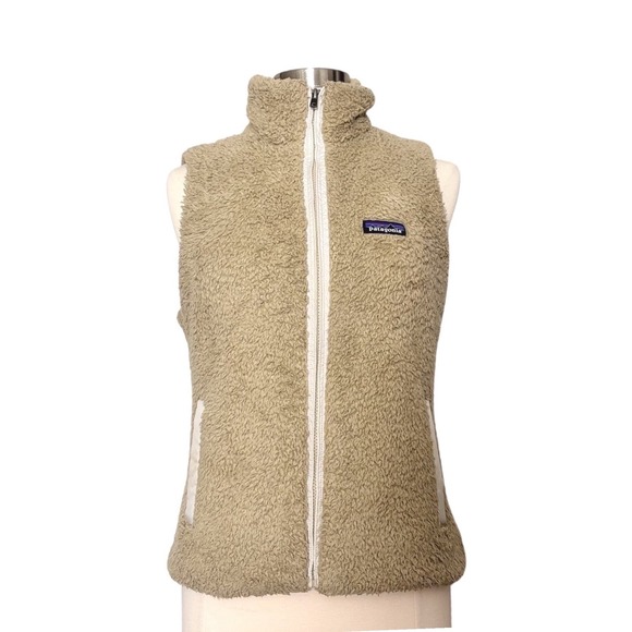 Patagonia Los Gatos Fleece Sherpa Vest Tan Womens Size Medium Full Zip - Picture 3 of 5